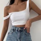 Plain Ribbed-knit Crop Camisole Top