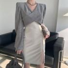 Long-sleeve Top / Slit Fitted Skirt