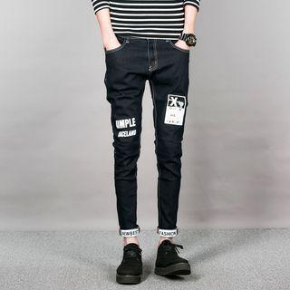 Printed Roll-up Hem Jeans