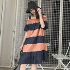 Off-shoulder Color Block A-line Dress
