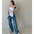 Asymmetrical Side-slit Camisole Top / Wide-leg Jeans