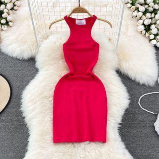 Round Neck Plain Halter Dress