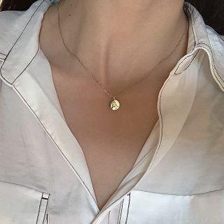 Embossed Disc Pendant Sterling Silver Necklace
