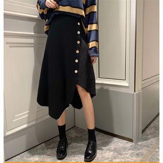 Asymmetric Midi A-line Knit Skirt