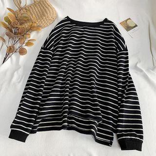 Striped Knit T-shirt Black - One Size