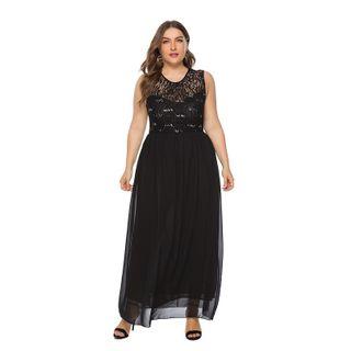 Plus Size Sleeveless Lace Panel Chiffon Dress