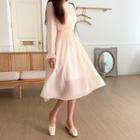 Frill-trim Pleated Chiffon Dress