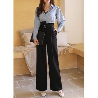 Asymmetric High-waist Wide-leg Pants