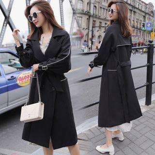 Contrast Trim Double-breasted Midi Trench Coat