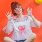 Strawberry Print Elbow-sleeve T-shirt