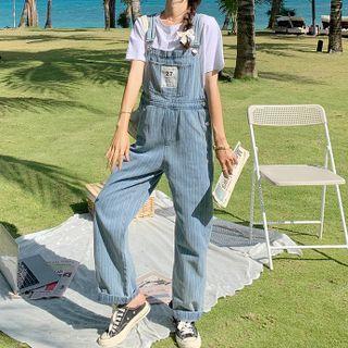 Striped Straight Leg Denim Dungarees