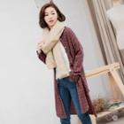 Drop Arm Plaid Collarless Long Shirt