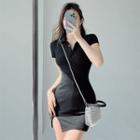 Skinny Side-slit Mini Polo Dress