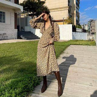 Balloon-sleeve Floral Maxi Dress