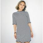 Ruffled-trim Striped T-shirt Dress