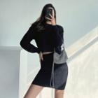 Set: Cable-knit Cropped Sweater + Mini Skirt