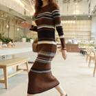 Striped Knit Long Bodycon Dress