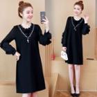 Long-sleeve Wavy Edge Shift Dress