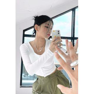 Square-neck Silky Cropped Cardigan