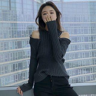 Zip Cold Shoulder Sweater