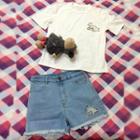 Short-sleeve Embroidered T-shirt / Denim Shorts