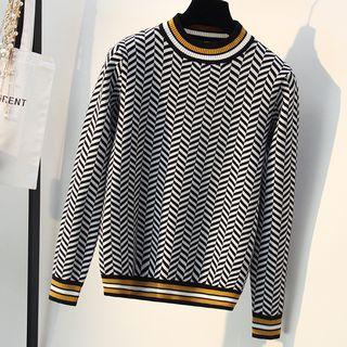 Contrast-trim Herringbone Sweater Black - One Size
