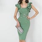 Sleeveless Double-breasted Ruffled Dress