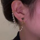 Rose Faux Pearl Layered Chained Alloy Earring 1 Pc - Gold - One Size