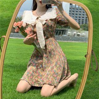 Sailor Collar Floral Mini A-line Dress
