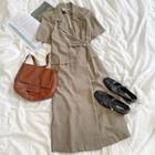 Short-sleeve Double-breasted Plain Dress