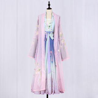 Chinese Style Maxi Skirt / Tube Top / Long Light Jacket / Long-sleeve Top / Set