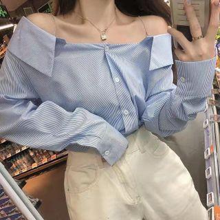 Long-sleeve Cold-shoulder Cropped Blouse