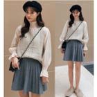 Stand Collar Blouse / V-neck Knit Vest / Mini A-line Pleated Skirt / Set