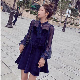 Lantern-sleeve Mini Velvet Dress