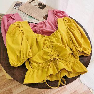 Square-neck Ruffle-trim Cropped Blouse