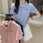 Short-sleeve Lettering Asymmetrical Polo Shirt