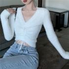 Long-sleeve V-neck Drawstring Knit Sweater