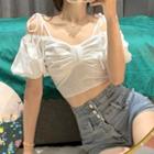 Cold-shoulder Cropped Blouse White - One Size