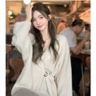 Long-sleeve V-neck Knit Top / Pleated Midi Skirt (various Designs)