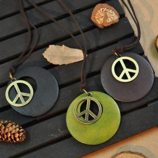 Peace Sign Alloy Wooden Pendant Necklace