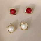 Bead & Square Earring White - One Size