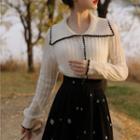 Set: Collared Knit Top + Corduroy A-line Skirt