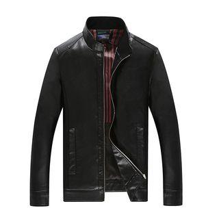 Stand-collar Faux-leather Jacket