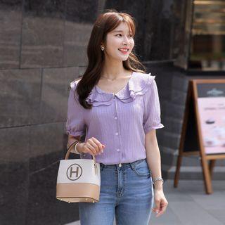 Layered-collar Striped Blouse