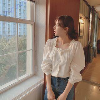 Button-up Frilled Blouse Ivory - One Size