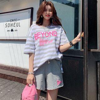 Set: Letter Stripe T-shirt + Sweatshorts