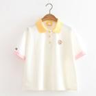 Cookie Embroidered Color Block Short-sleeve Polo Shirt