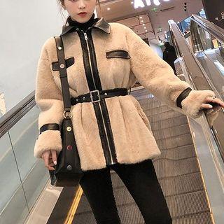 Faux Fur Belted Zip Jacket