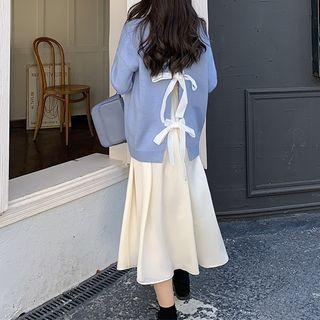 Open-back Sweater / Spaghetti-strap Midi A-line Dress