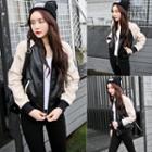Color Block Faux Leather Bomber Jacket